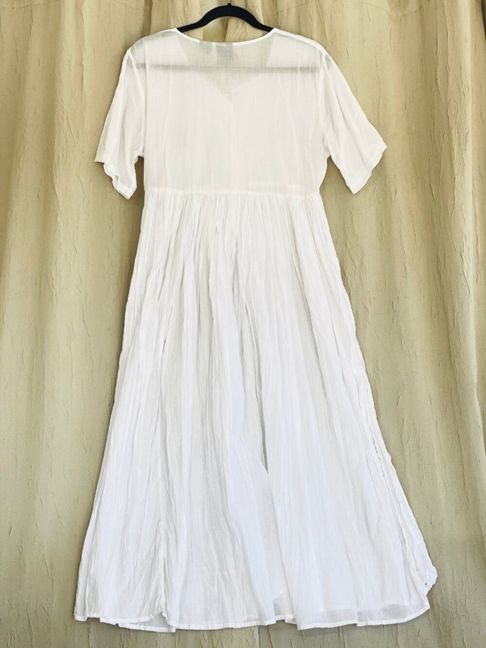 Rosey Tomato Small White Embroidered Crinkle Cotton Short Sleeve Boho Midi Dress - Picture 6 of 8